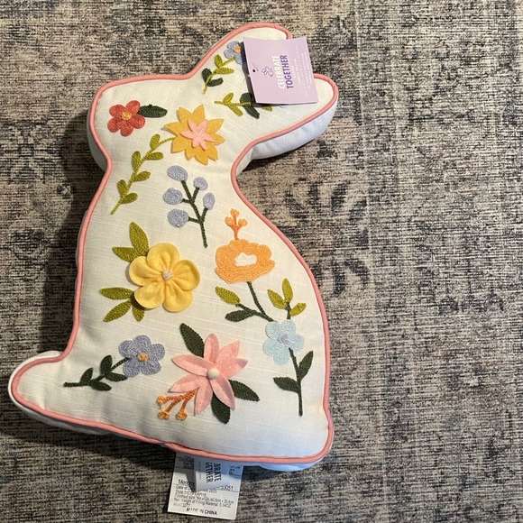 kohl's cares Other - Kohl's Cares Shaped Floral Bunny Pillow White Pink Trim Spring Easter Decor